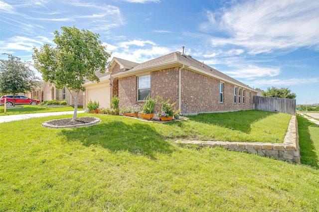 6100 True Vine Rd, Fort Worth, TX 76123 - view of side of home with a garage, brick siding, concrete driveway, and a shingled roof