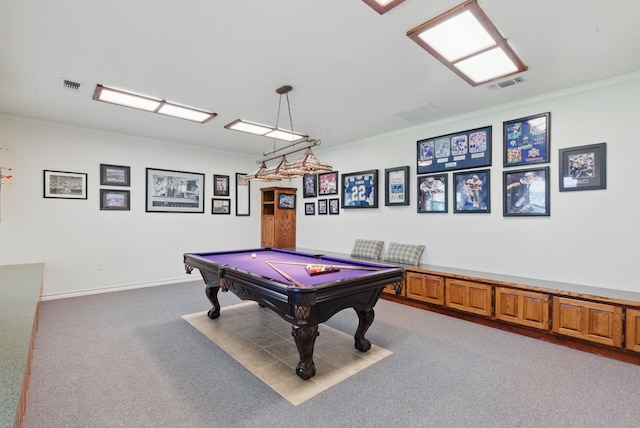 421 Olive Branch Rd, Brock, TX 76087 - recreation room with crown molding, carpet floors, billiards table, and baseboards