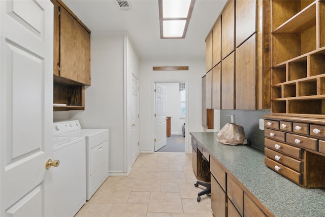 421 Olive Branch Rd, Brock, TX 76087 - laundry room featuring cabinet space, independent washer and dryer, an office area, and baseboards