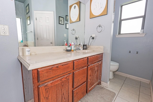 4109 Seminole Trl, Granbury, TX 76048 - bathroom with vanity, toilet, tile patterned floors, and baseboards