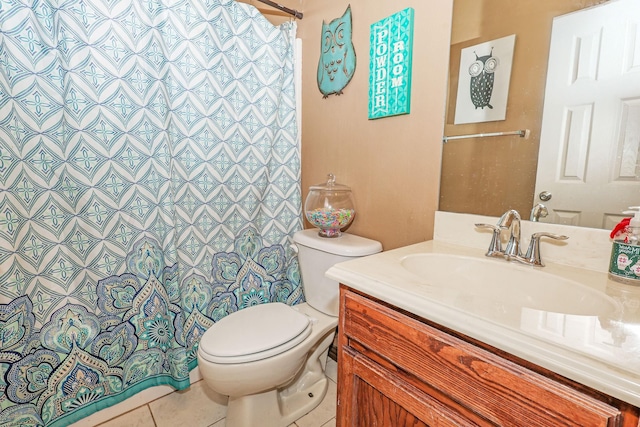 4109 Seminole Trl, Granbury, TX 76048 - full bath with vanity, toilet, tile patterned flooring, and a shower with shower curtain