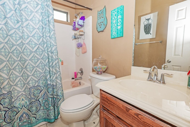 4109 Seminole Trl, Granbury, TX 76048 - bathroom with toilet, vanity, and shower / bath combination with curtain