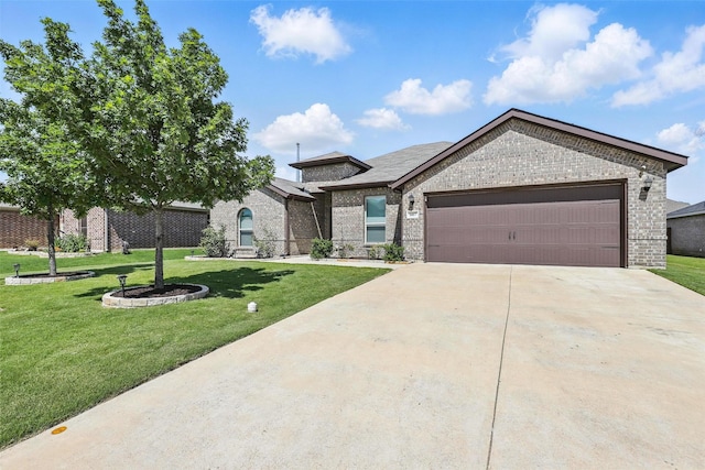 1417 Grassy Meadows Dr, Burleson, TX 76058 - view of front facade featuring brick siding, driveway, a front yard, and an attached garage