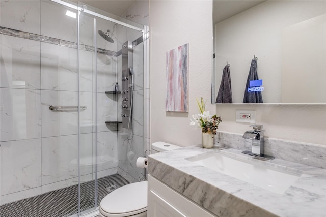 3984 Goodfellow Dr, Dallas, TX 75229 - bathroom featuring vanity, toilet, and a shower stall