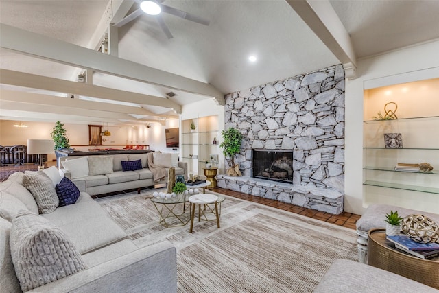 3984 Goodfellow Dr, Dallas, TX 75229 - living area with a fireplace and ceiling fan