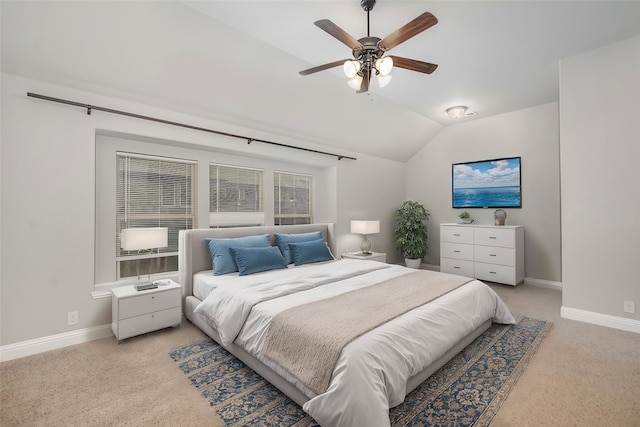 628 Cottage Pl, Lavon, TX 75166 - bedroom with vaulted ceiling, baseboards, light colored carpet, and ceiling fan