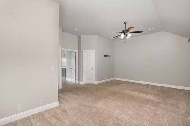 628 Cottage Pl, Lavon, TX 75166 - empty room with vaulted ceiling, carpet, a ceiling fan, and baseboards