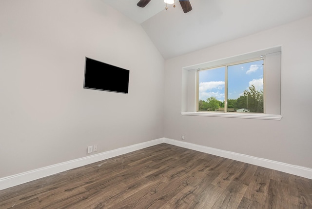 628 Cottage Pl, Lavon, TX 75166 - unfurnished room featuring vaulted ceiling, a ceiling fan, baseboards, and wood finished floors