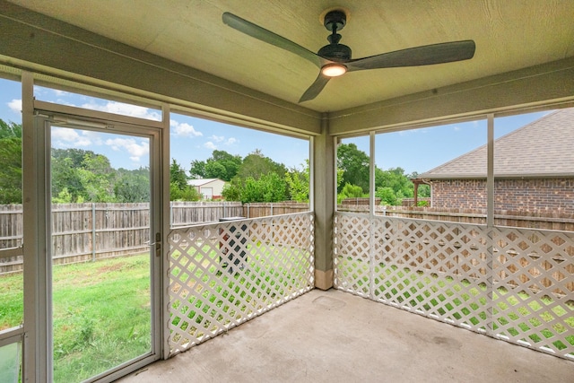 628 Cottage Pl, Lavon, TX 75166 - unfurnished sunroom with a ceiling fan and healthy amount of natural light