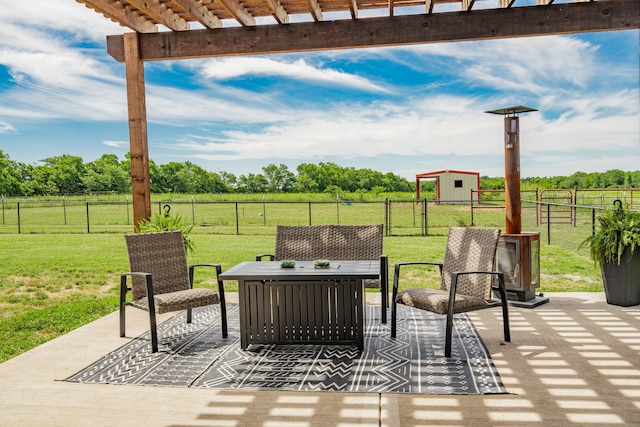 3547 County Road 1092, Celeste, TX 75423 - view of patio / terrace featuring a pergola, a view of countryside, and view of scattered trees