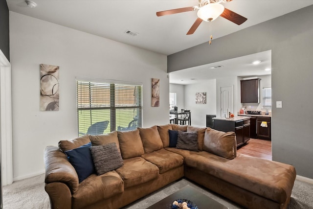 113 Hamilton Way, Venus, TX 76084 - living room with a ceiling fan, baseboards, and light colored carpet