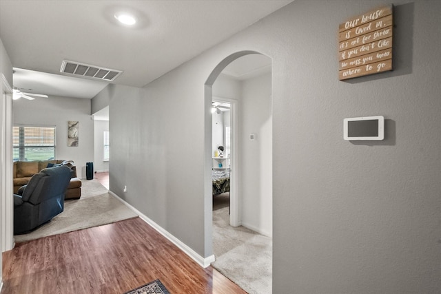 113 Hamilton Way, Venus, TX 76084 - corridor featuring arched walkways, wood finished floors, and baseboards