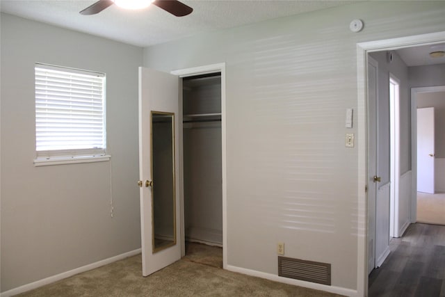 3026 San Miguel Dr, Abilene, TX 79605 - unfurnished bedroom with a closet, carpet flooring, baseboards, and ceiling fan