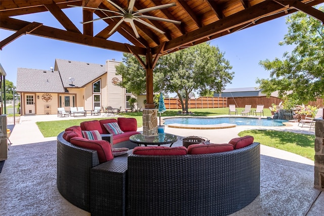 279 County Road 3470, Paradise, TX 76073 - view of patio / terrace featuring ceiling fan, a gazebo, and outdoor lounge area