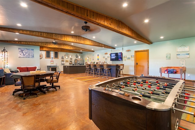 279 County Road 3470, Paradise, TX 76073 - rec room with finished concrete flooring, a community bar, and recessed lighting