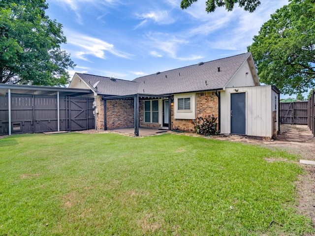 4552 Fremont Ln, Plano, TX 75093 - back of property featuring brick siding, a patio, and roof with shingles