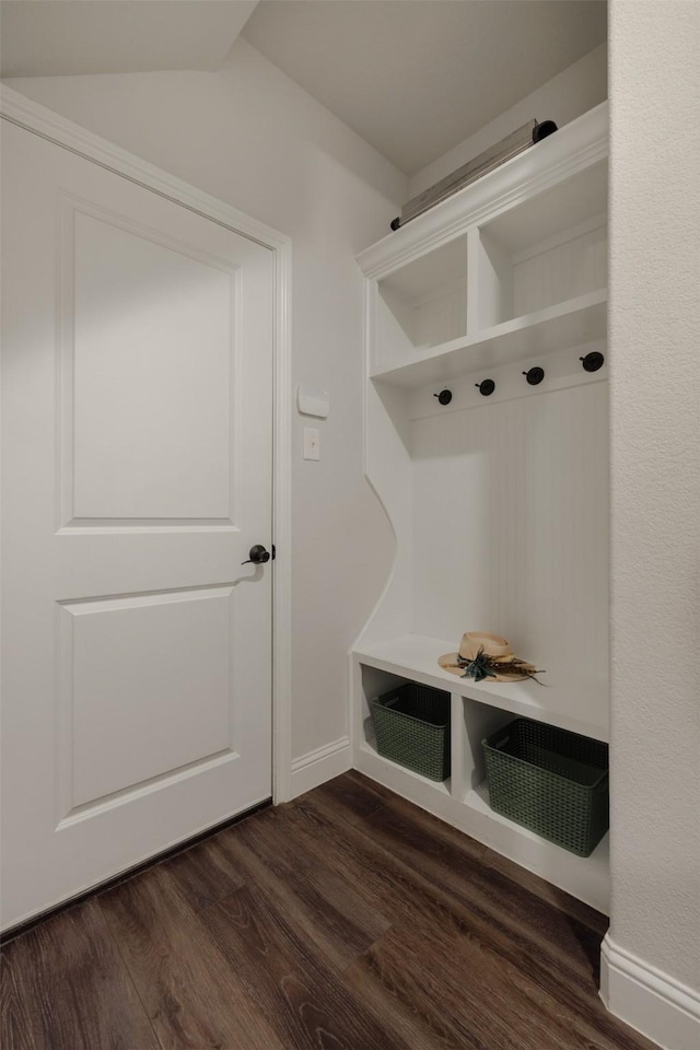664 Fletcher Dr, Fate, TX 75087 - mudroom featuring dark wood-type flooring and baseboards