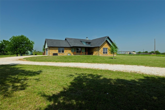 14447 Warbler Ln, Haslet, TX 76052 - view of front of home with a front lawn, driveway, and a chimney