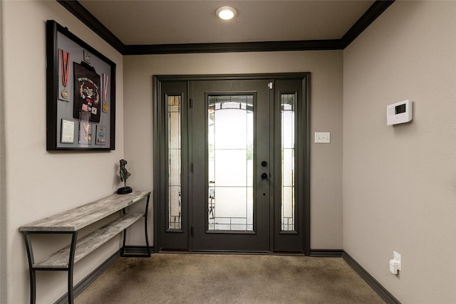 14447 Warbler Ln, Haslet, TX 76052 - foyer entrance with carpet floors and crown molding