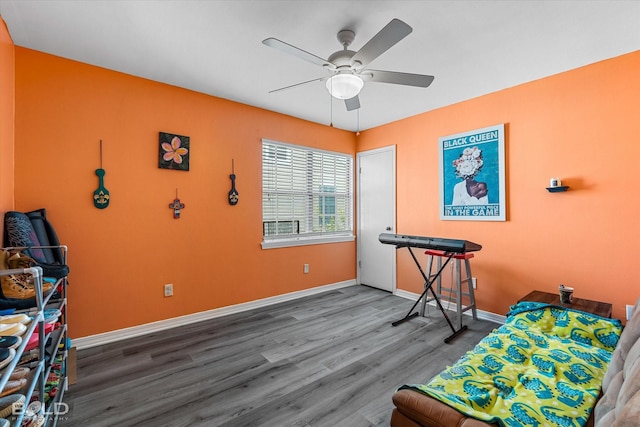 216 Settlers Park Dr, Shreveport, LA 71115 - recreation room featuring wood finished floors, a ceiling fan, and baseboards