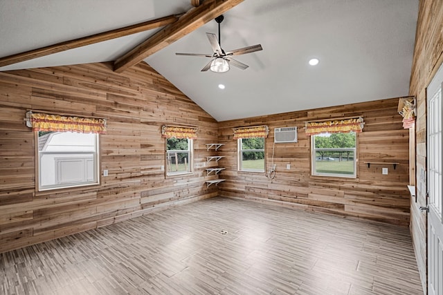 344 Clear Lake Ln, Weatherford, TX 76087 - unfurnished room with wood walls, a wall unit AC, ceiling fan, and recessed lighting