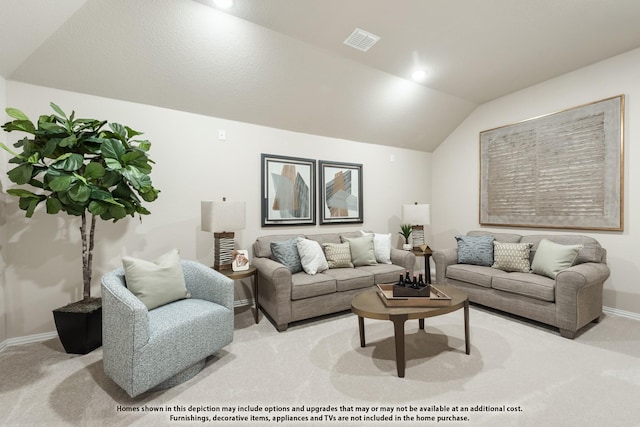 12605 Rocky Top Rd, Godley, TX 76044 - living area with carpet flooring, lofted ceiling, and baseboards