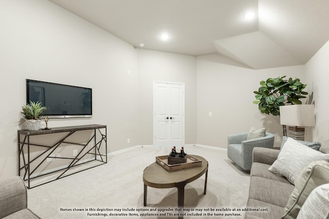 12605 Rocky Top Rd, Godley, TX 76044 - carpeted living area with vaulted ceiling, baseboards, and recessed lighting