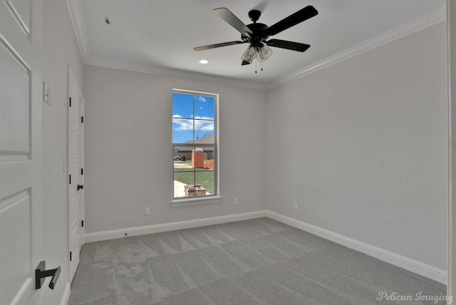 507 Cocodrie Dr, Bossier City, LA 71112 - unfurnished room featuring light colored carpet, ornamental molding, baseboards, ceiling fan, and recessed lighting