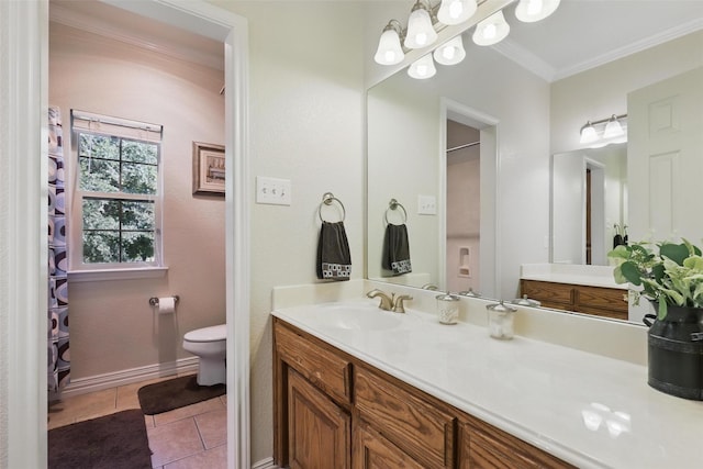 104 E Hidden Meadow Ct, Cresson, TX 76035 - full bath featuring crown molding, toilet, vanity, and tile patterned floors