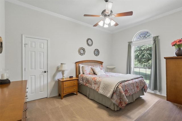 104 E Hidden Meadow Ct, Cresson, TX 76035 - bedroom with crown molding, light colored carpet, a ceiling fan, and baseboards