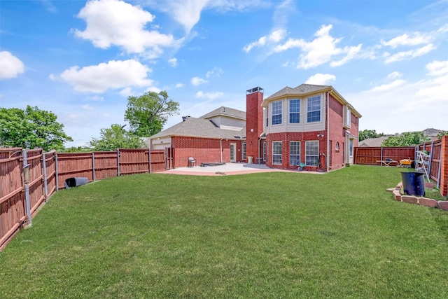 9320 Vista Cir, Irving, TX 75063 - rear view of property featuring brick siding, a patio area, and a chimney