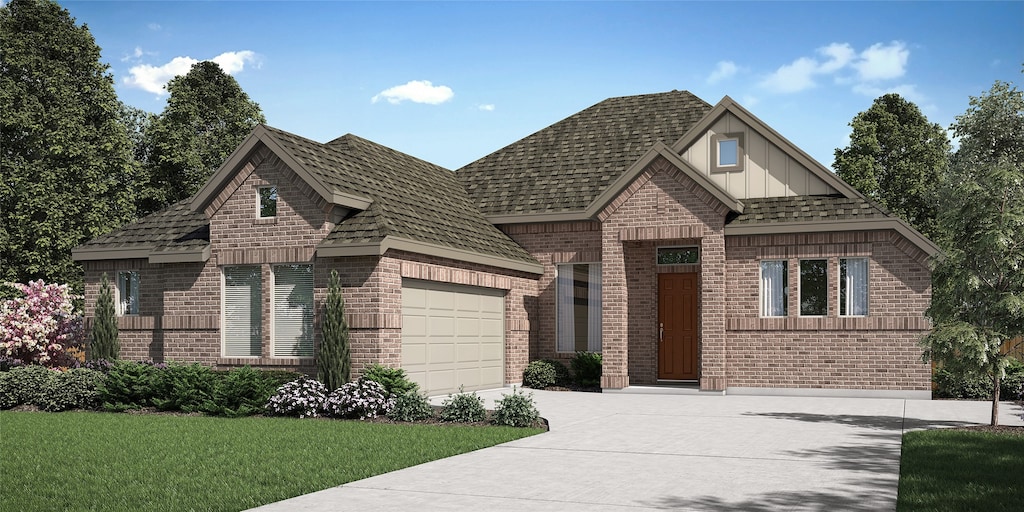 1251 Opal, Rockwall, TX 75087 - view of front of home featuring brick siding, a garage, and concrete driveway