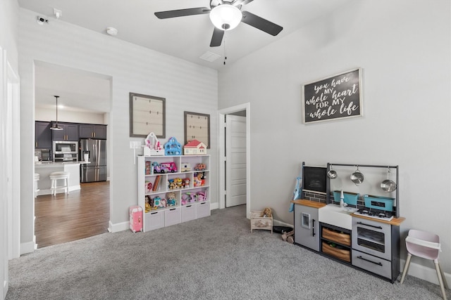 3817 Stonewood Dr, Little Elm, TX 75068 - recreation room with carpet flooring, a ceiling fan, and baseboards