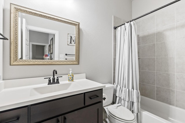 3817 Stonewood Dr, Little Elm, TX 75068 - bathroom with toilet, vanity, and shower / tub combo with curtain