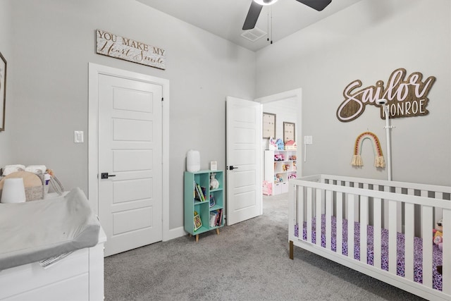 3817 Stonewood Dr, Little Elm, TX 75068 - bedroom with carpet, a nursery area, and a ceiling fan