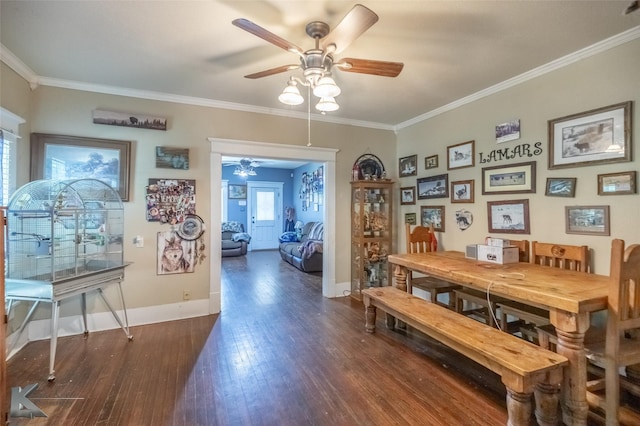 890 Vine St, Abilene, TX 79602 - dining area with ceiling fan, wood finished floors, crown molding, and baseboards