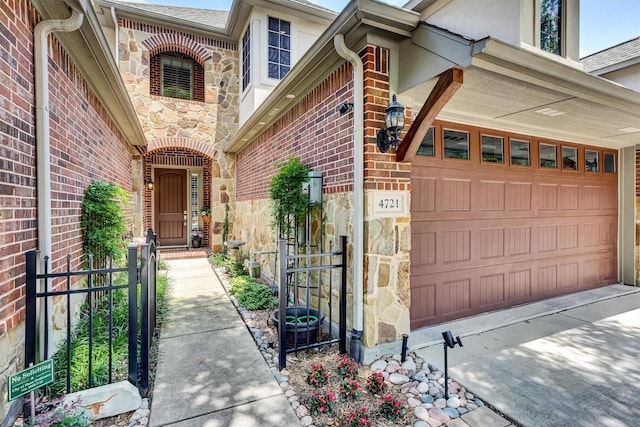4721 Bayview Dr, Plano, TX 75093 - entrance to property featuring stone siding, brick siding, and concrete driveway