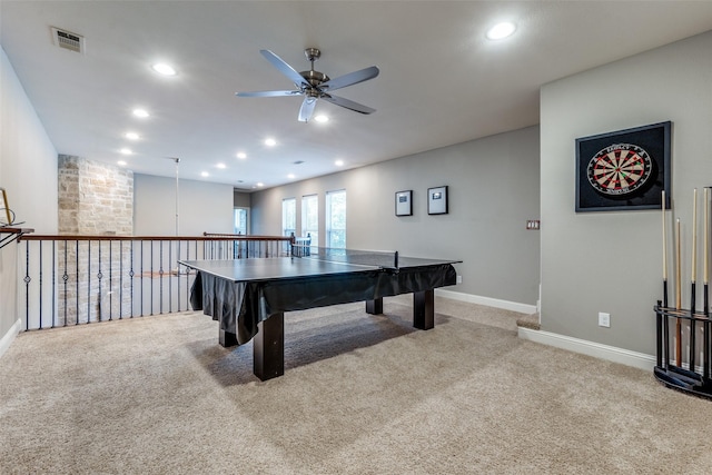 5913 Lewis St, Dallas, TX 75206 - rec room with ceiling fan, carpet floors, recessed lighting, and baseboards