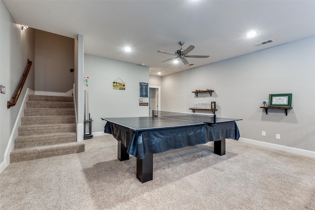 5913 Lewis St, Dallas, TX 75206 - game room featuring carpet floors, ceiling fan, baseboards, and recessed lighting