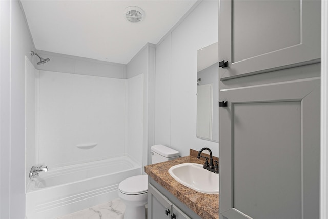 430 Indian Hills Rd, Bowie, TX 76230 - bathroom featuring marble finish flooring, toilet, vanity, and tub / shower combination