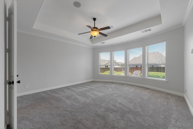 7340 San Felipe Dr, Irving, TX 75039 - carpeted spare room featuring a tray ceiling, plenty of natural light, baseboards, and crown molding