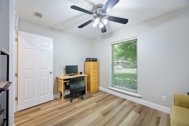 909 Redwood Dr, Richardson, TX 75080 - office space featuring light wood-type flooring, ceiling fan, and baseboards