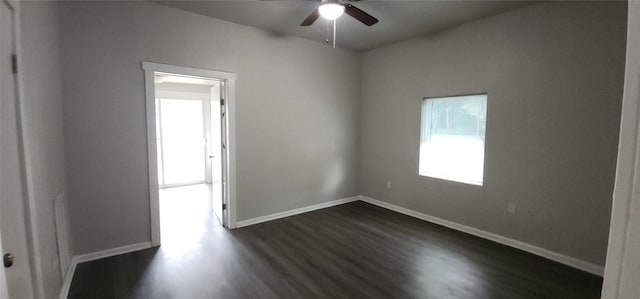 1806 Maryland Ave, Dallas, TX 75216 - unfurnished room with dark wood finished floors, ceiling fan, and baseboards