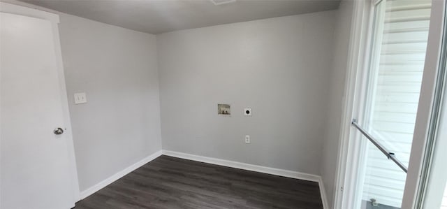 1806 Maryland Ave, Dallas, TX 75216 - washroom with hookup for an electric dryer, hookup for a washing machine, dark wood-style floors, and baseboards