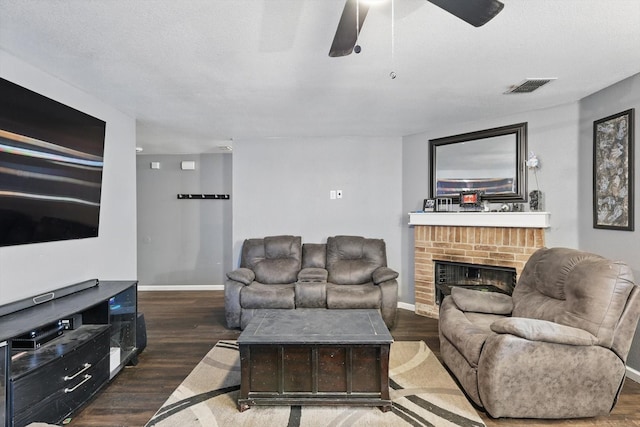 848 Cats Eye Dr, Fort Worth, TX 76179 - living area with wood finished floors, a brick fireplace, and baseboards
