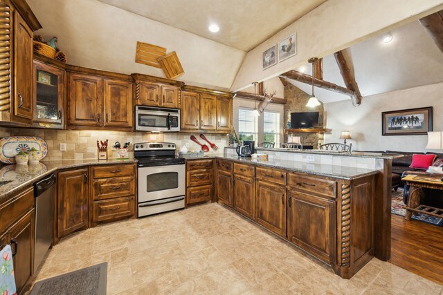 222 Bayne Rd, Haslet, TX 76052 - living room with wood finished floors, beamed ceiling, plenty of natural light, high vaulted ceiling, and recessed lighting