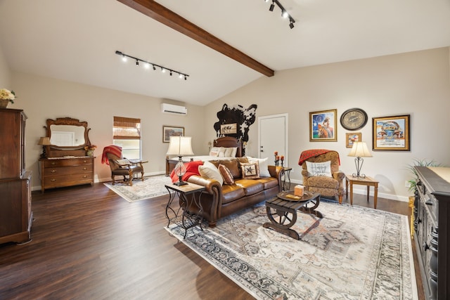 222 Bayne Rd, Haslet, TX 76052 - living area with track lighting, a wall mounted AC, baseboards, and dark wood-type flooring