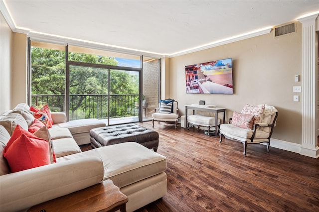 5200 Keller Springs Rd Unit 330, Dallas, TX 75248 - living area with wood finished floors, expansive windows, ornamental molding, and baseboards