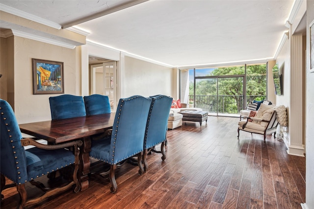 5200 Keller Springs Rd Unit 330, Dallas, TX 75248 - dining area with dark wood finished floors, a wall of windows, and crown molding