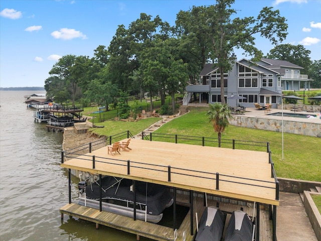 125 Oak Creek Dr, Tool, TX 75143 - dock area featuring boat lift, a deck with water view, and stairway
